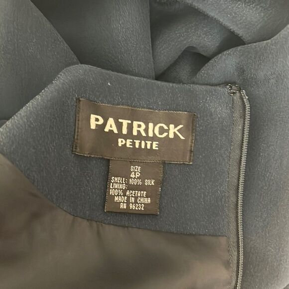 Patrick Petites Dress Size 4P 💯 Silk Teal Green Midi Long Sleeve Side Slits - Picture 9 of 11